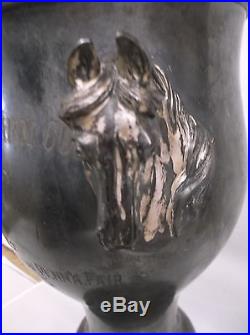 Vintage 1915 Horse Trophy Silver Plate McKennan Farm Cup 3 Horse Heads