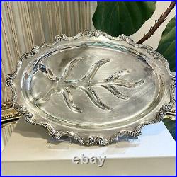 Vintage 1921 La Reine Pattern Silver Plate Footed Tray Platter by Wallace 16