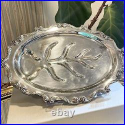 Vintage 1921 La Reine Pattern Silver Plate Footed Tray Platter by Wallace 16