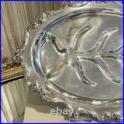 Vintage 1921 La Reine Pattern Silver Plate Footed Tray Platter by Wallace 16