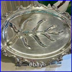 Vintage 1921 La Reine Pattern Silver Plate Footed Tray Platter by Wallace 16