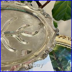 Vintage 1921 La Reine Pattern Silver Plate Footed Tray Platter by Wallace 16