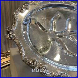 Vintage 1921 La Reine Pattern Silver Plate Footed Tray Platter by Wallace 16