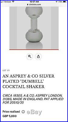 Vintage 1930s Asprey London Dumbbell Cocktail Shaker Barware 10.5 3138S