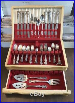 Vintage 1950's WM Rogers Magnolia Extra Plate Silverware Set In Chest 60 Pcs