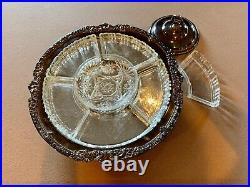 Vintage 1950s SHERIDAN Silver Plated Lazy Susan Pedestal Tray with Glass Trays