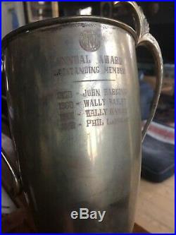 Vintage 1950s Silver-Plate Loving Cup Trophy 19 in. Inscribed OUTSTANDING MEMBER