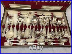 Vintage 1965 Silver Plated Canteen of Cutlery Kings Pattern 112 Pieces, Oak Case