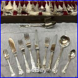 Vintage 1965 Silver Plated Canteen of Cutlery Kings Pattern 112 Pieces, Oak Case