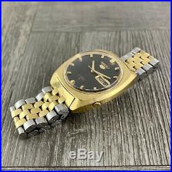 Vintage 1970 Men Gold Plate & Steel Seiko 5 Automatic Proof 6119-7100 Running