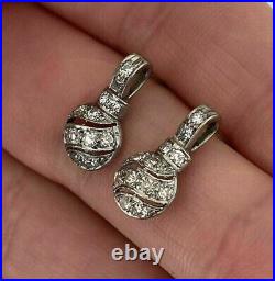Vintage 2.00 Ct Round Cut Simulated Diamond Drop Earrings 14k White Gold Plated