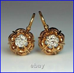 Vintage 2.00 Ct Round Cut Simulated Diamond Drop Earrings 14k Yellow Gold Plated