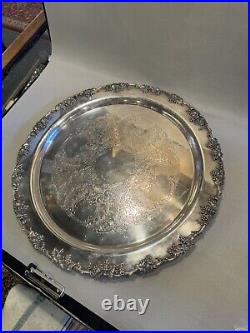 Vintage 20 Round Meridian Silver Plate Footed Serving Tray