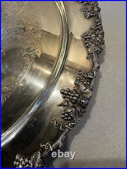 Vintage 20 Round Meridian Silver Plate Footed Serving Tray