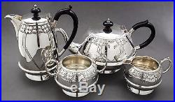 Vintage 20s Sheffield silver plate 4pc coffee/tea set floral bright-cut bakelite