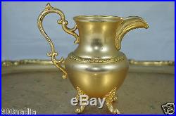 Vintage 24k Gold Silver Plated Copper Tea Set Tray, Kettle, Pot, Sugar, Creamer