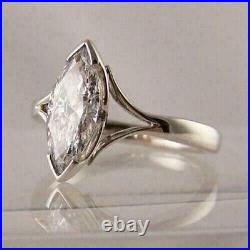 Vintage 2CT Marquise Cut Real Moissanite Solitaire Ring 14K Gold Plated Silver