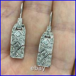 Vintage 2Ct Round Cut Lab Created Diamond Drop Earrings 14K White Gold Plated