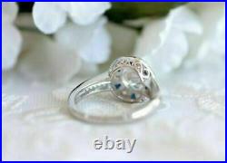 Vintage 2Ct Round Cut Lab Created Diamond Ring 2 Ct 14K White Gold Plated Silver