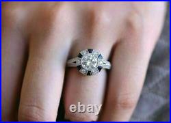 Vintage 2Ct Round Cut Lab Created Diamond Ring 2 Ct 14K White Gold Plated Silver