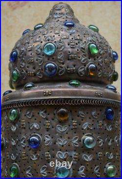 Vintage 31 Handcrafted Moroccan Oxidize Silver plated Brass Jeweled Floor Lamp