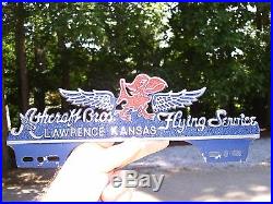 Vintage 40s KANSAS Jayhawk Ashcraft Flying service license plate topper gm chevy