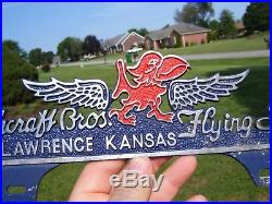 Vintage 40s KANSAS Jayhawk Ashcraft Flying service license plate topper gm chevy