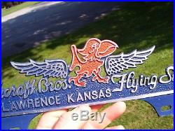 Vintage 40s KANSAS Jayhawk Ashcraft Flying service license plate topper gm nos