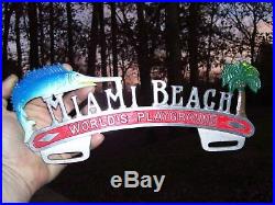 Vintage 50s nos MIAMI Beach Florida vacation promo License plate topper auto gm