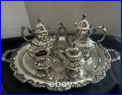 Vintage (6 PC) EPCA Lancaster Rose by Poole Silver Co Silverplate Tea Set withTray