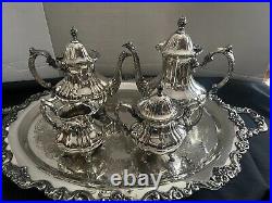 Vintage (6 PC) EPCA Lancaster Rose by Poole Silver Co Silverplate Tea Set withTray