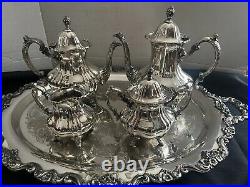 Vintage (6 PC) EPCA Lancaster Rose by Poole Silver Co Silverplate Tea Set withTray