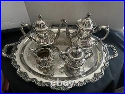 Vintage (6 PC) EPCA Lancaster Rose by Poole Silver Co Silverplate Tea Set withTray