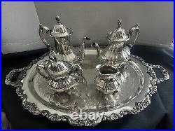 Vintage (6 PC) EPCA Lancaster Rose by Poole Silver Co Silverplate Tea Set withTray