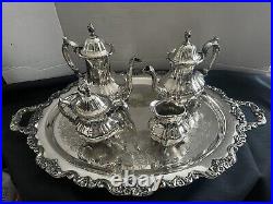 Vintage (6 PC) EPCA Lancaster Rose by Poole Silver Co Silverplate Tea Set withTray