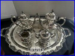 Vintage (6 PC) EPCA Lancaster Rose by Poole Silver Co Silverplate Tea Set withTray