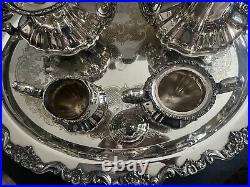 Vintage (6 PC) EPCA Lancaster Rose by Poole Silver Co Silverplate Tea Set withTray