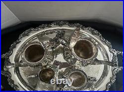 Vintage (6 PC) EPCA Lancaster Rose by Poole Silver Co Silverplate Tea Set withTray