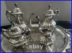 Vintage (6 PC) EPCA Lancaster Rose by Poole Silver Co Silverplate Tea Set withTray