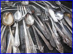 Vintage 74 PC Eclectic Silverplate Flatware Serving Pieces Lot Re-Purpose Craft