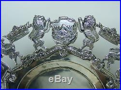 Vintage. 900 Sterling Silver Crown & Lion Shield Crest TRAY Columbia Serpent