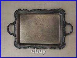 Vintage / Antique 1900s Ornate Silver Plated Engraved Floral Serving Tray 22.5