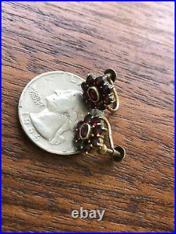 Vintage Antique Bohemian Garnet Gold Plated Silver drop, screw back earrings