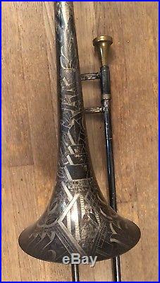 Vintage Antique CG Conn Ltd Model 44H Trombone Instrument Silver plate & Brass
