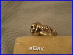 Vintage / Antique Gold-plated Silver Memento Mori Skull Lions Ring Sz 9 1/4