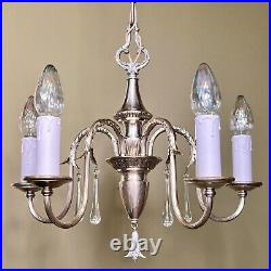Vintage Antique RESTORED 1920's SILVER PLATED! Crystal Colonial Style Chandelier