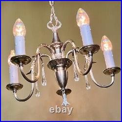 Vintage Antique RESTORED 1920's SILVER PLATED! Crystal Colonial Style Chandelier