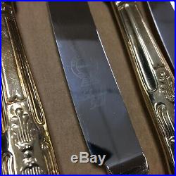 Vintage Antique Sheffield England Gold Plated Hollywood Glam Flatware Set In Box