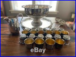 Vintage Antique Sheridan 27 Piece Sterling Silver Plated Punch Bowl Cup Tray Set