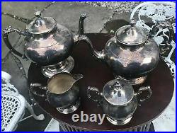 Vintage Antique Silver Plate 4 Piece Tea / Coffee Set